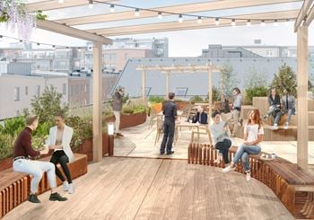 Häftigt kontor med tillgång till egen terrass