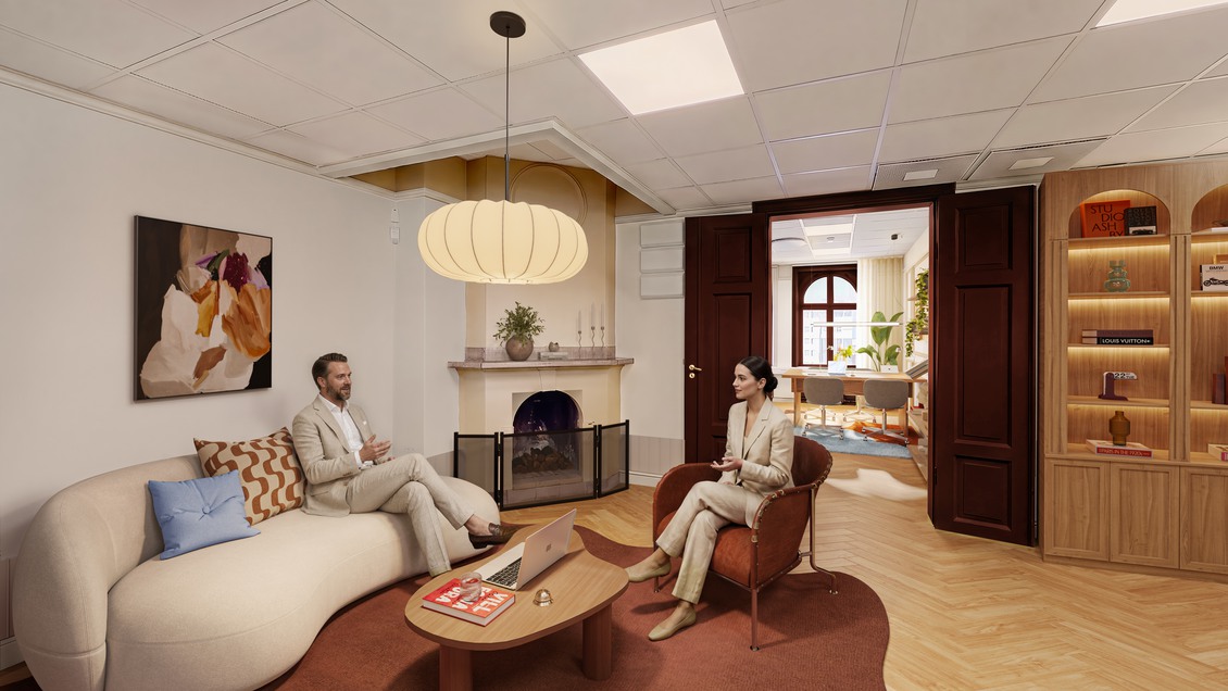 Visionsbild av kontorsmiljö med utsikt i Svea