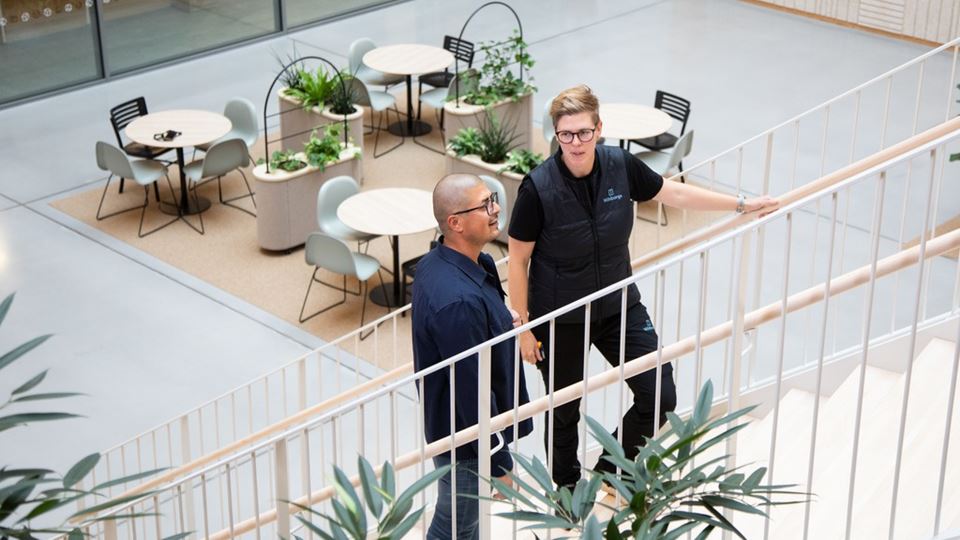 The facade of the Space building and the windmill outside.