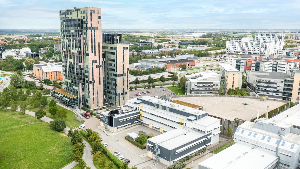 Drönarvy som visar Syret och Gateway, fastigheter som ligger på Ideon i Lund