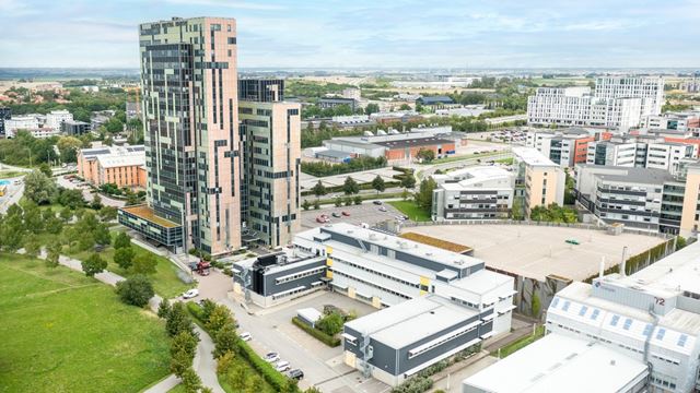 Drönarvy som visar Syret och Gateway, fastigheter som ligger på Ideon i Lund