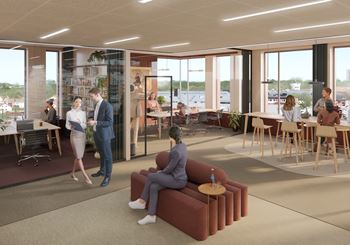 Unikt kontor med spektakulär terrass i solskenet