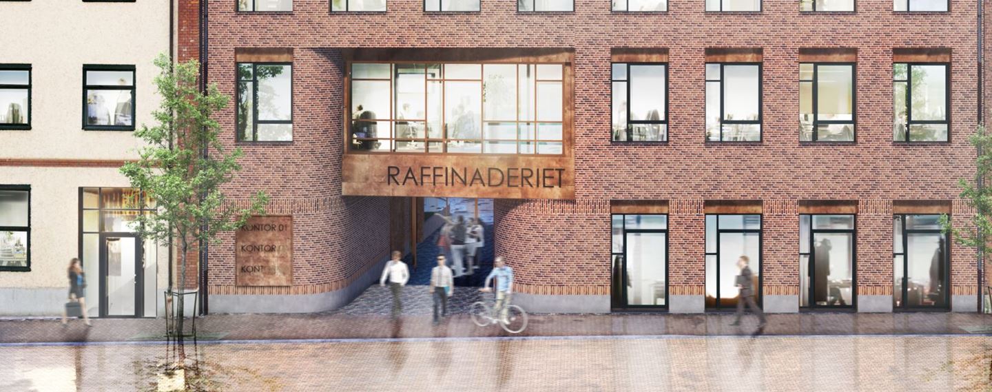 Red brick-building with large windows, Raffinaderiet in Lund.