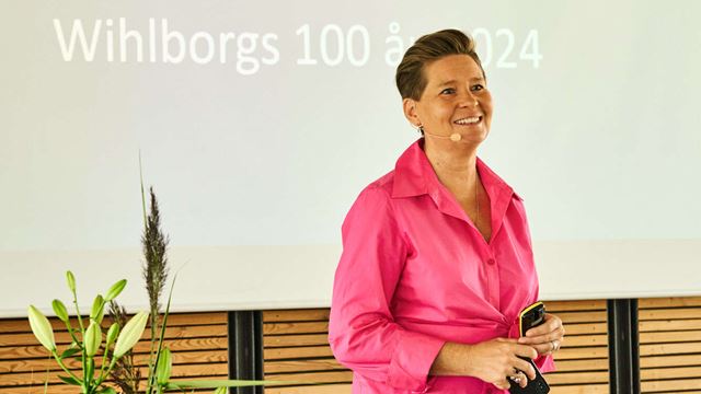 Wihlborgs VD, Ulrika Hallengren, på scenen på Kapitalmarknadsdagarna 2022.