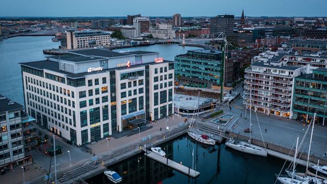Flygfoto över Torrdockan 6 i Malmö.