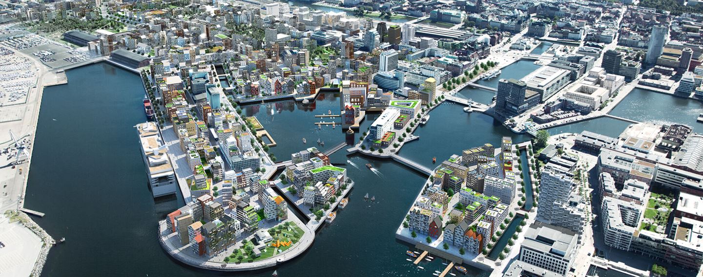 Visionary illustration of Malmö's new district Nyhamnen. Photo: Malmö municipality.