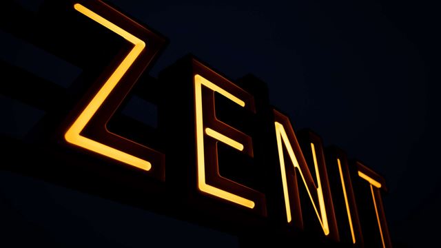 En ljusinstallation med texten "Zenit".
