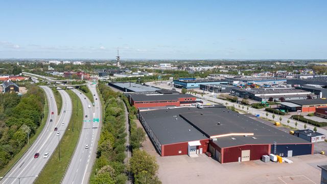 Vy av industrifastigheten Trindyxan precis intill Ringleden i Malmö. 